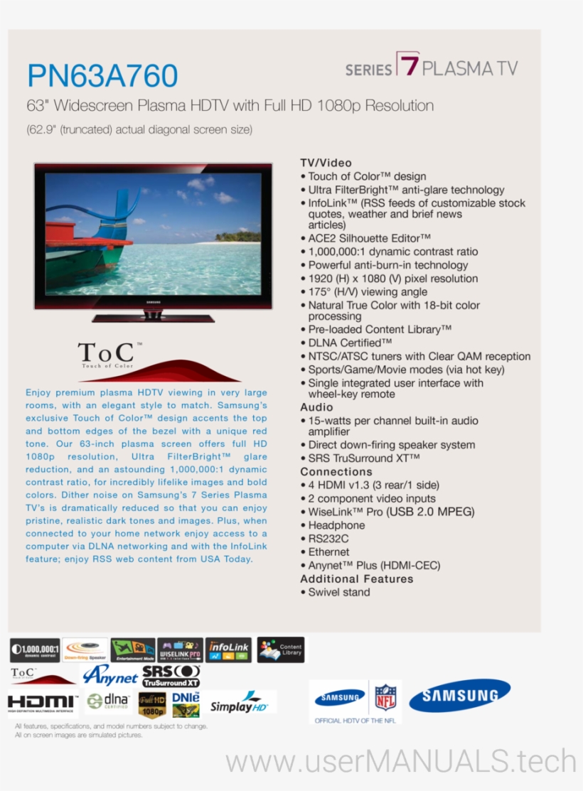 63 Widescreen Plasma Hdtv With Full Hd 1080p Resolution - Samsung Lcd 50 Inch, transparent png #5554283