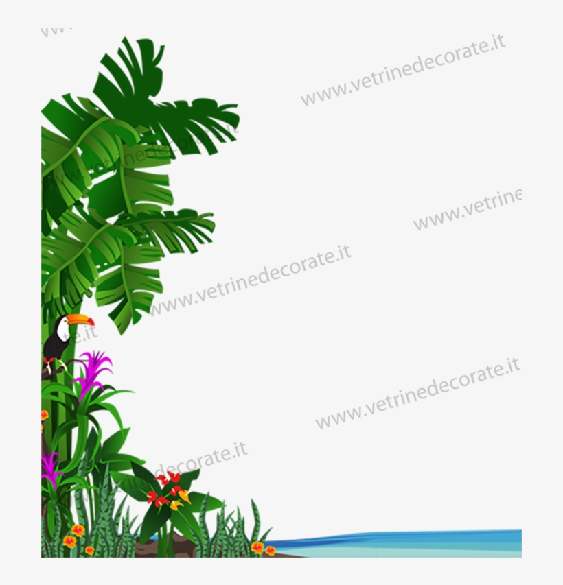 Tropical Palms, Flowers And Sea - Jungle Background, transparent png #5555931
