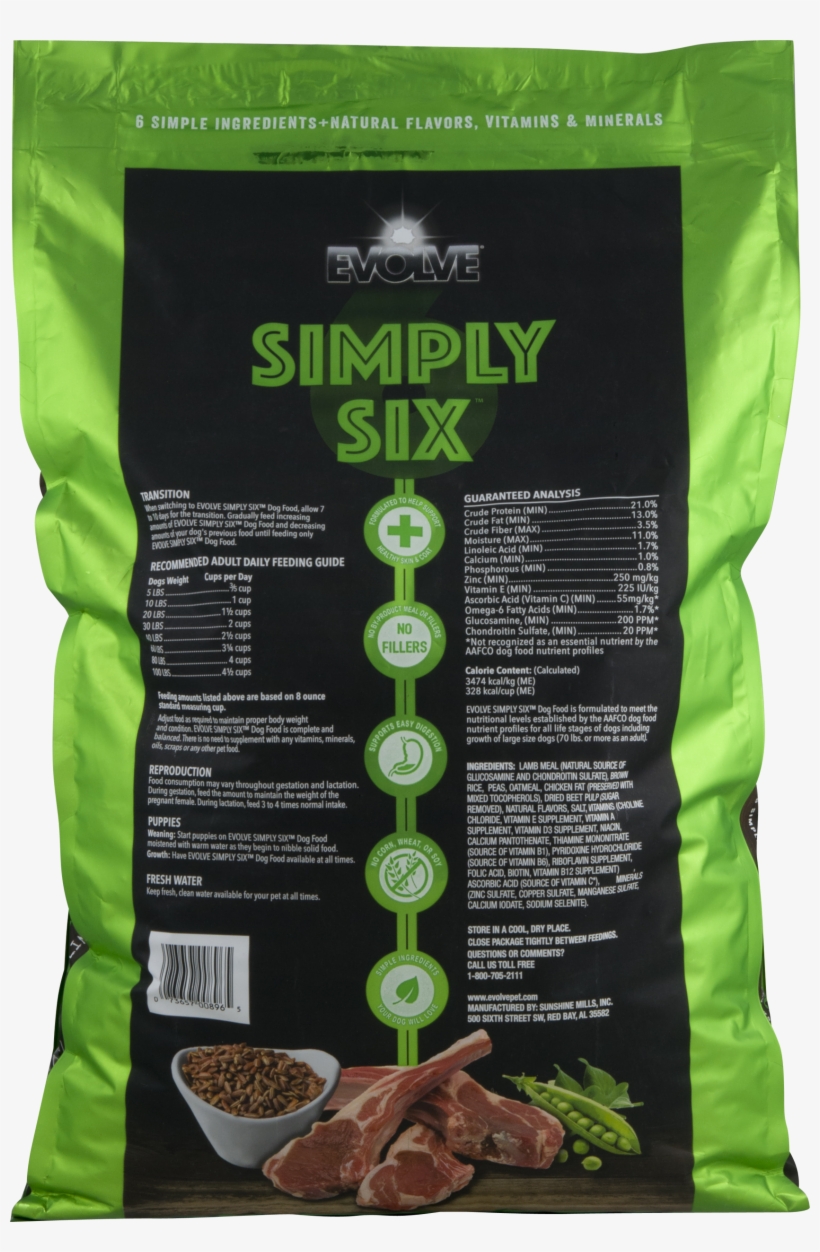 Evolve Simply Six Lamb Meal, Brown Rice & Pea Recipe - Evolve Food For Adult Dogs, Simply Six, Lamb Meal,, transparent png #5574249