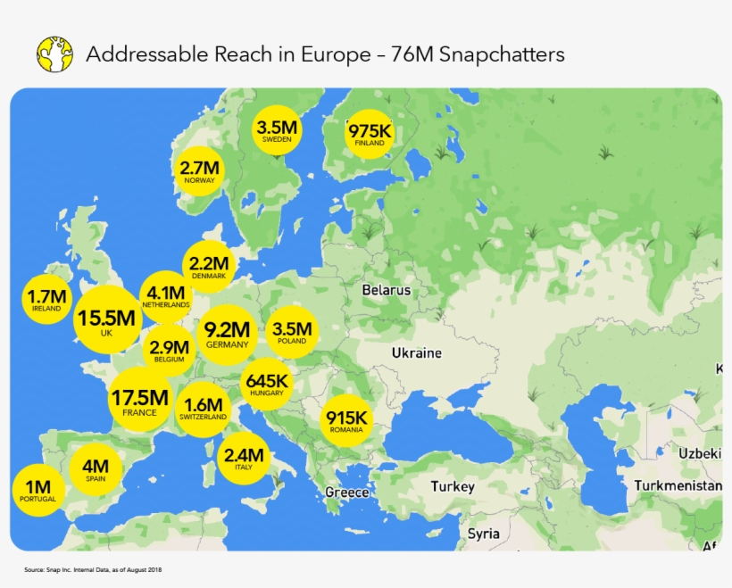 Additionally, Our Addressable Reach Spans The European, - Most People On Snap Map, transparent png #5579343