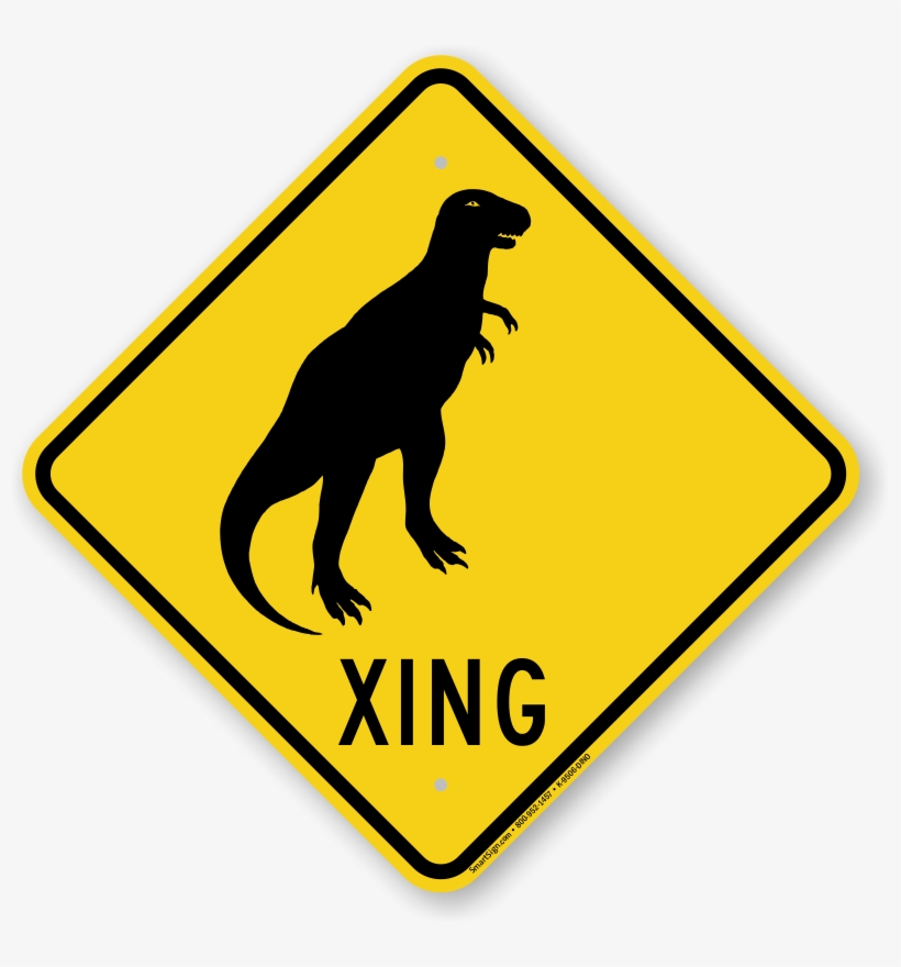 Dinosaur Xing Crossing Sign Free Shipping Sku K 9506 - Road Warning Sign Png, transparent png #5580195
