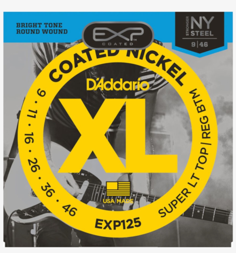 D'addario Exp125 Coated Electric Guitar Strings Super - D Addario Strings Yellow, transparent png #5583799