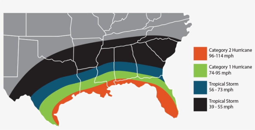 How Far Inland Do Hurricanes Go Map - Map, transparent png #5592591