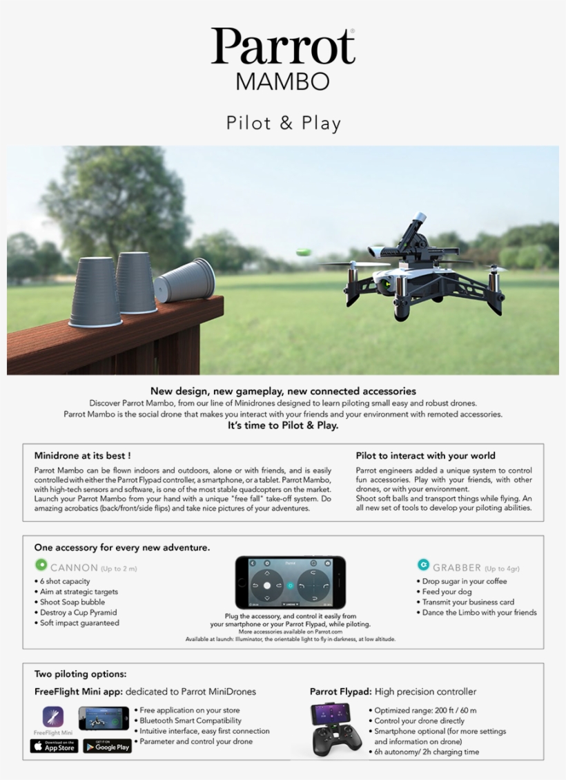 Accessories U S Cellular Transparent Background - Parrot Drone Mambo Fly, White/black, transparent png #5593976