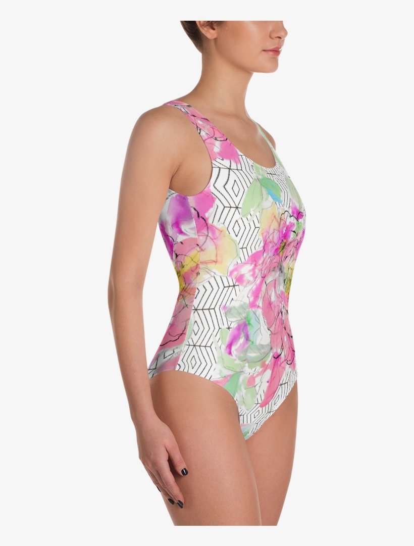 Download Watercolor Flower Rhombus One Piece Swimsuit Swimsuit Mockup Free Free Transparent Png Download Pngkey