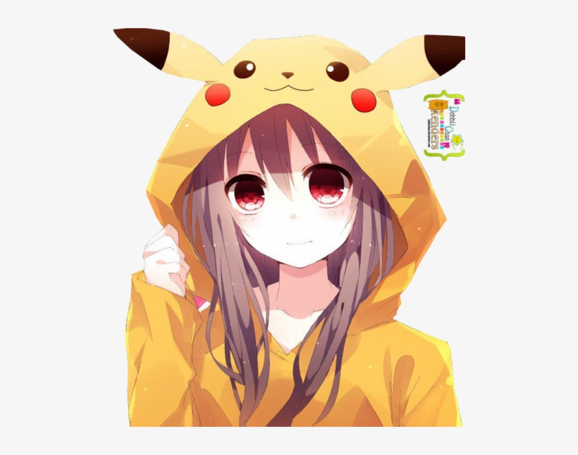 Cute Anime Girl In Pikachu Hoodie gambar ke 1