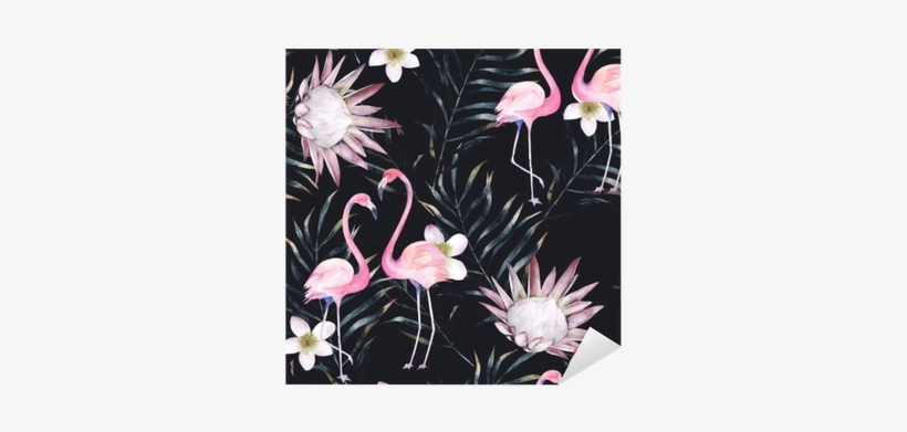 Watercolor African Protea, Flamingo And Tropical Leaves - Watercolor Painting, transparent png #568734