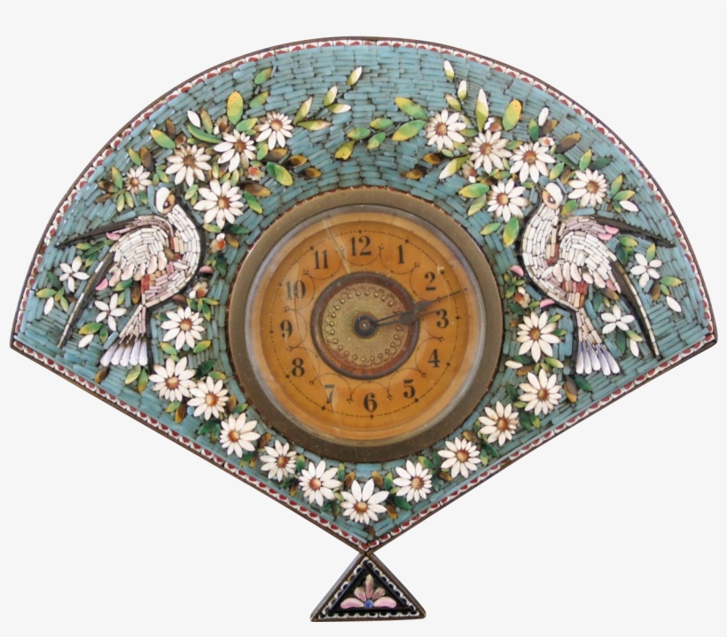 Micro Mosaic Floral And Bird Motif Brass Clock, Hand-winding, - Circle, transparent png #5602429