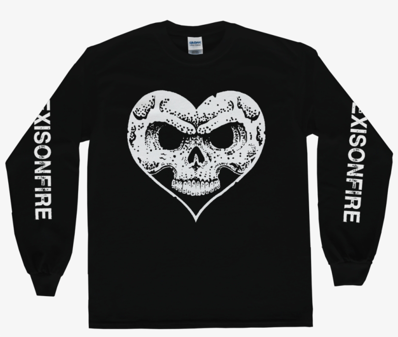 White On Black Heart Skull Longsleeve - Alexisonfire Shirt, transparent png #5609309