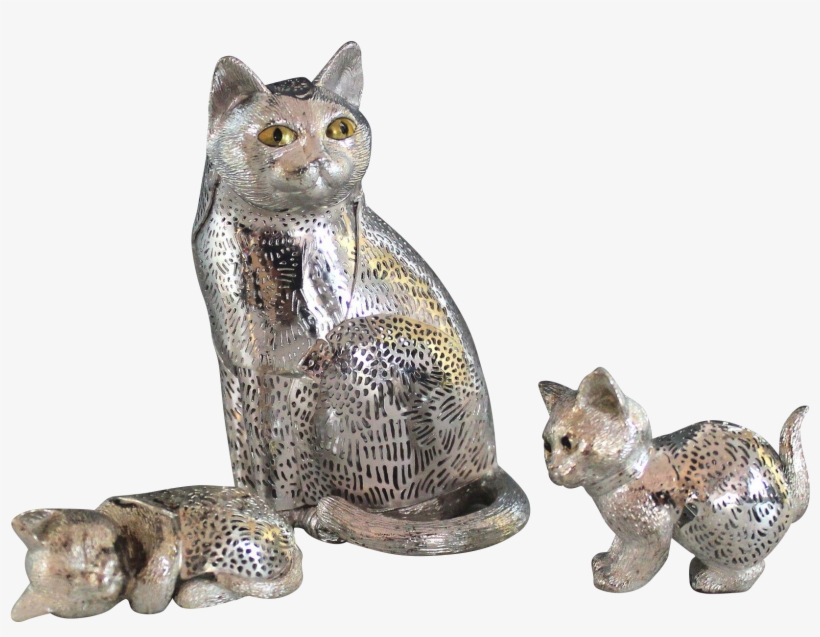 Christofle France Silverplate Cat Family, Cat With - Cat, transparent png #5618892