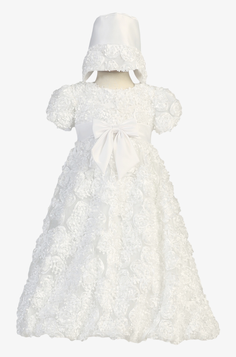 Satin Ribbon Flowers From Head To Toe On A White Tulle - Dress, transparent png #5621814