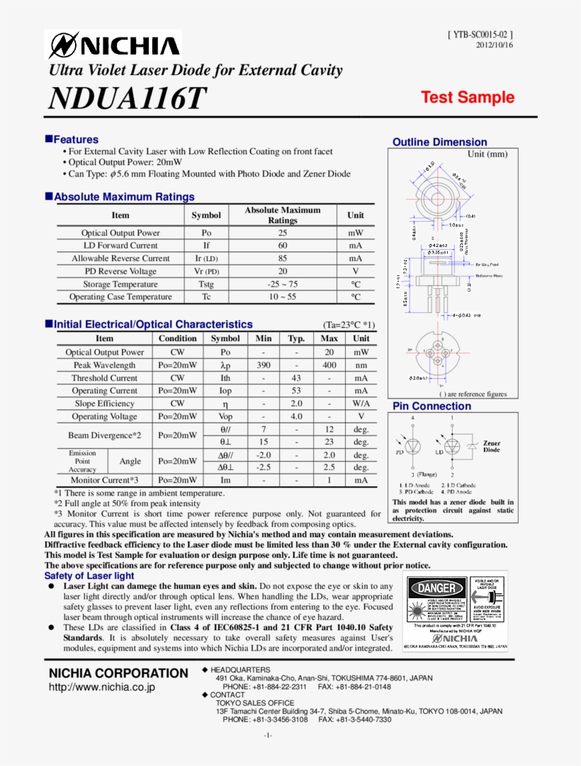 400nm Blue Laser - Nichia Laser Diode Type, transparent png #5623958