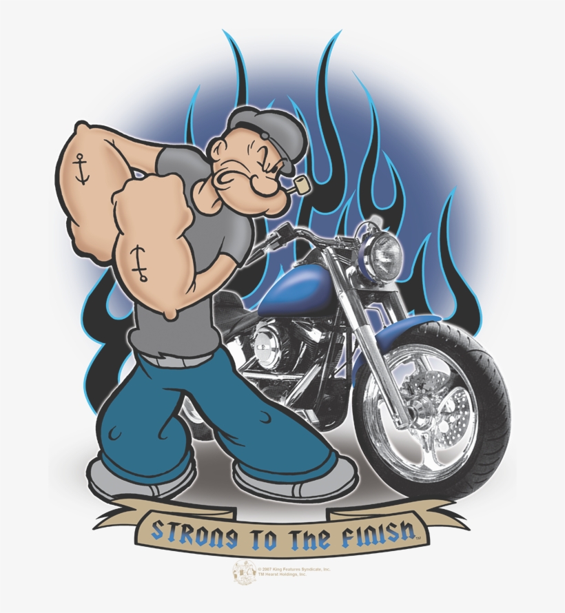 Popeye Biker Popeye Juniors V Neck T Shirt - Popeye-biker Popeye T-shirt Size M, transparent png #5628615