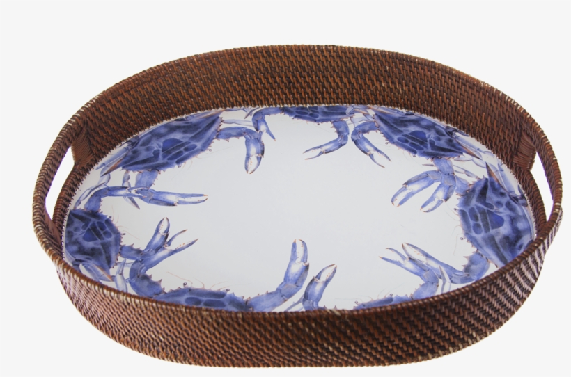 Se73 Blue Crab Rattan Serving Tray - Blue Crab Large Rattan Tray, Serving Trays,steel, Enamel,, transparent png #5629651