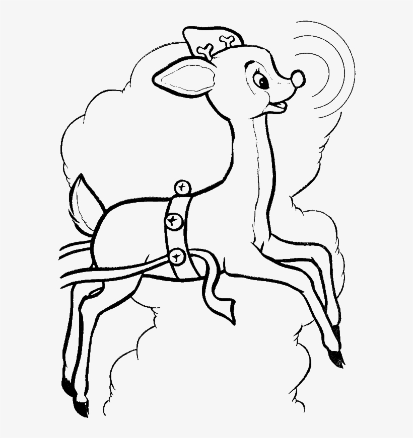 Cute Rudolph Gets A Signal From His Nose Coloring For - Christmas Colouring In Reindeers, transparent png #5638637