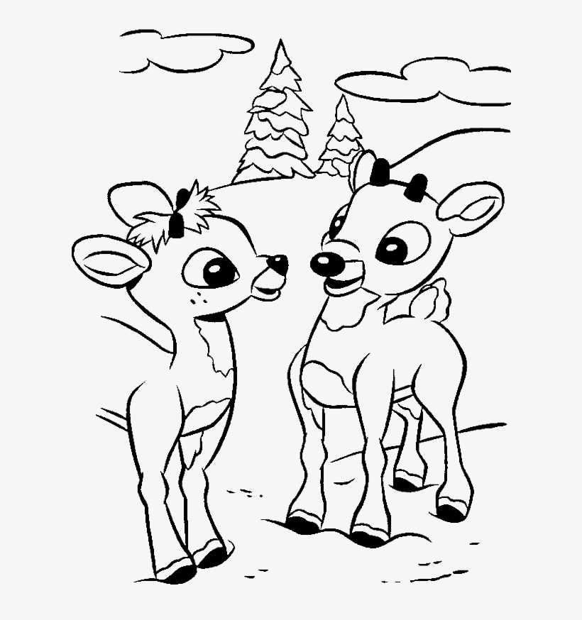A Cute Two Rudolph Coloring Pages - Rudolph Coloring Pages, transparent png #5638779