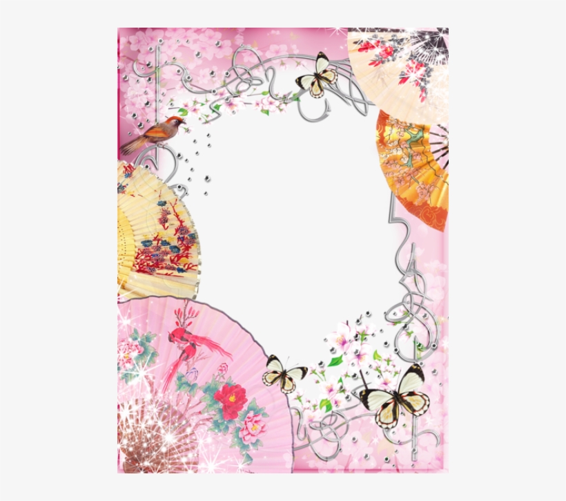 Free Png Pink Transparent Frame With Fans And Butterflies - Transparent Frames And Borders Butterfly, transparent png #5643562