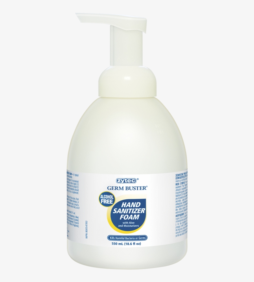 Zytec® Germ Buster Alcohol Free Foam Hand Sanitizer - Back Of Soap Bottle, transparent png #5646915