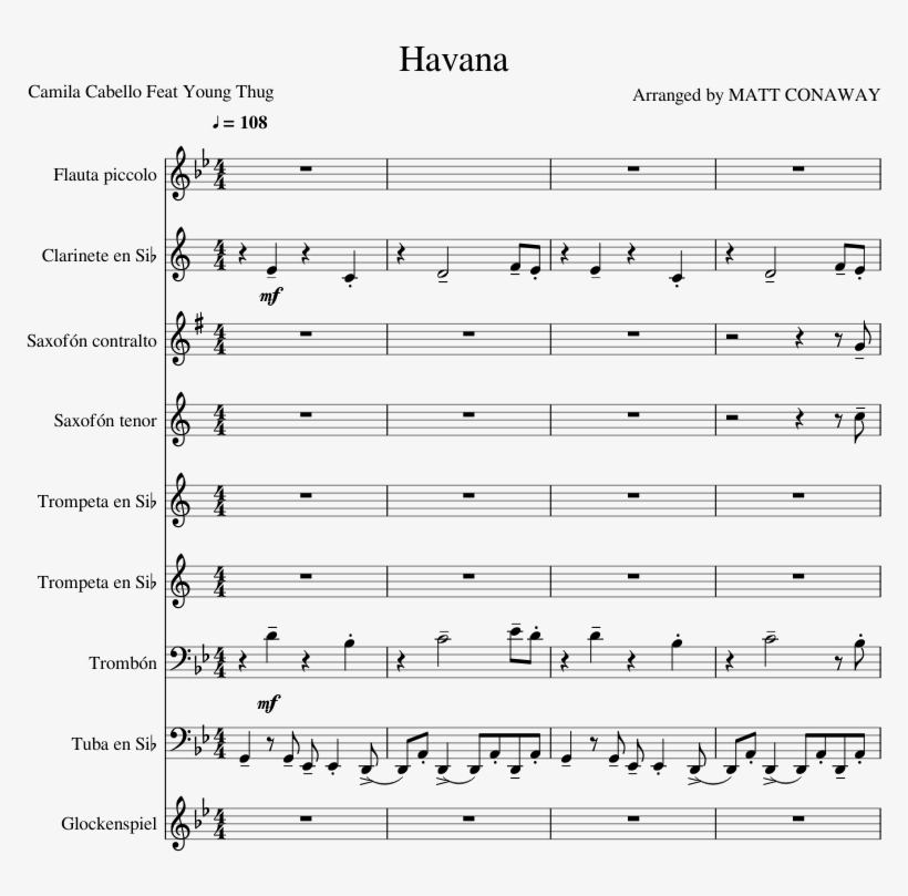 Havana Sheet Music For Clarinet, Piccolo, Alto Saxophone, - Young Dumb And Broke Clarinet Sheet Music, transparent png #5671569