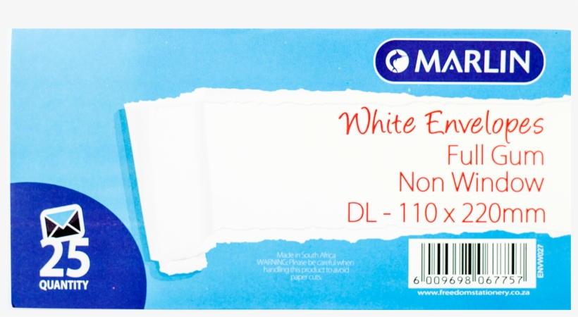 Marlin Envelopes Dl White 25's Gum - Marlin White Dl Self Seal Non Window Envelope - 25, transparent png #5672833