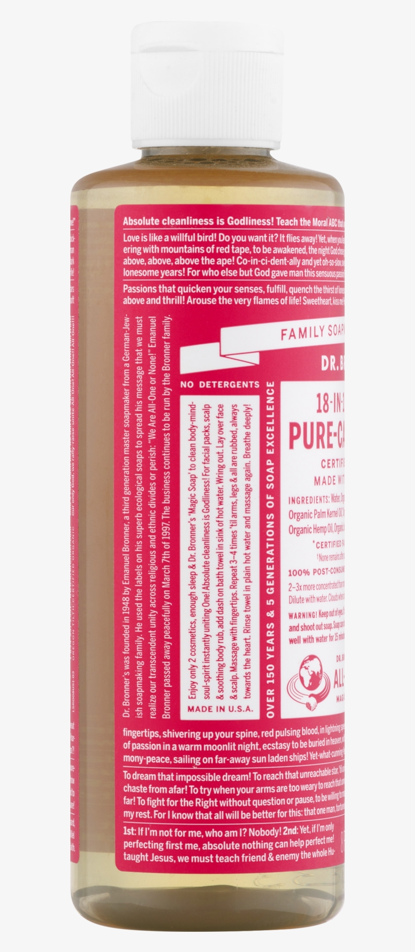 Bronner's Organic Pure Castile Liquid Soap Rose 8 Fl - Bottle, transparent png #5673589