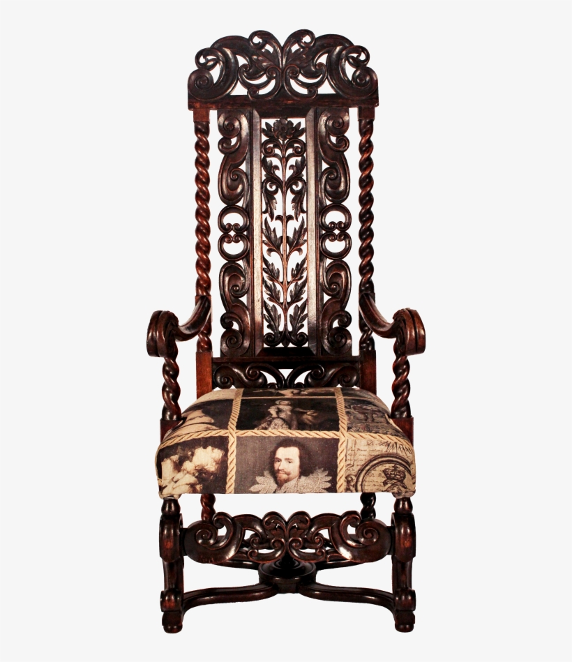 Ornately Carved Dark Oak Court Chair *brand New Upholstery* - Throne, transparent png #5674604