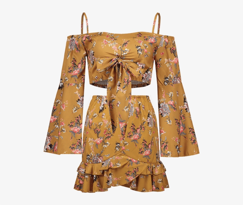 Orange Gold No Fall And Spring Floral Flat Zipper High - Zaful, transparent png #5677174