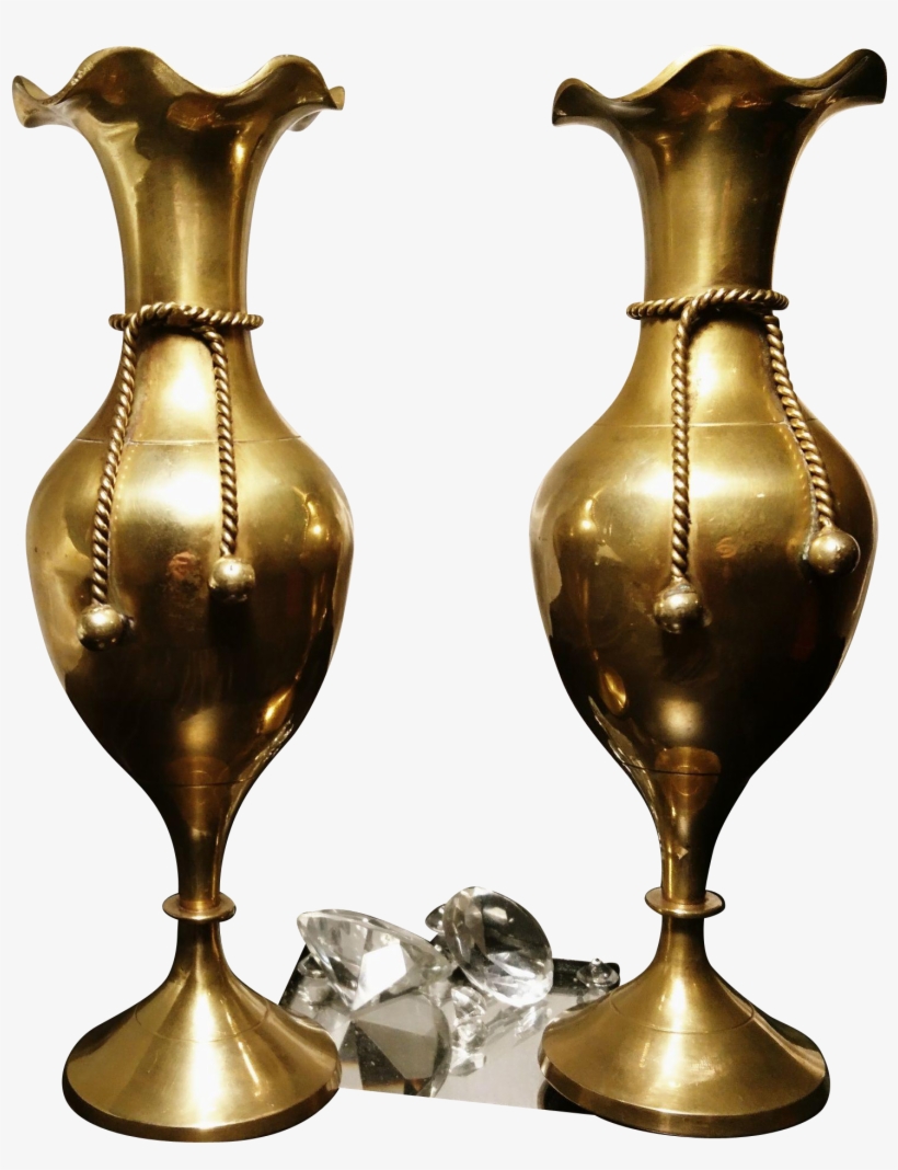Antique Brass Vases, Pair, Rope And Knot Design - Vase, transparent png #5678701