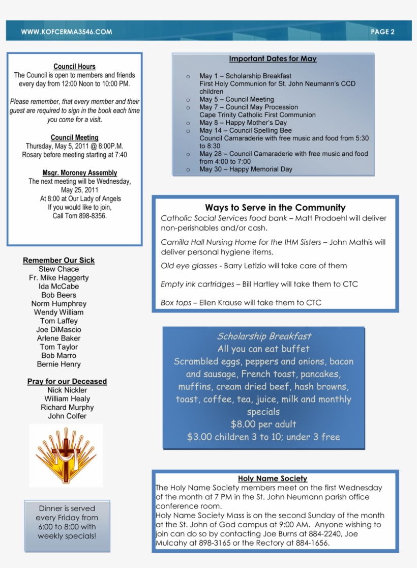 Knights Of Columbus Newsletter May 11 2 - Calendario Liturgico Para Niños, transparent png #5679514