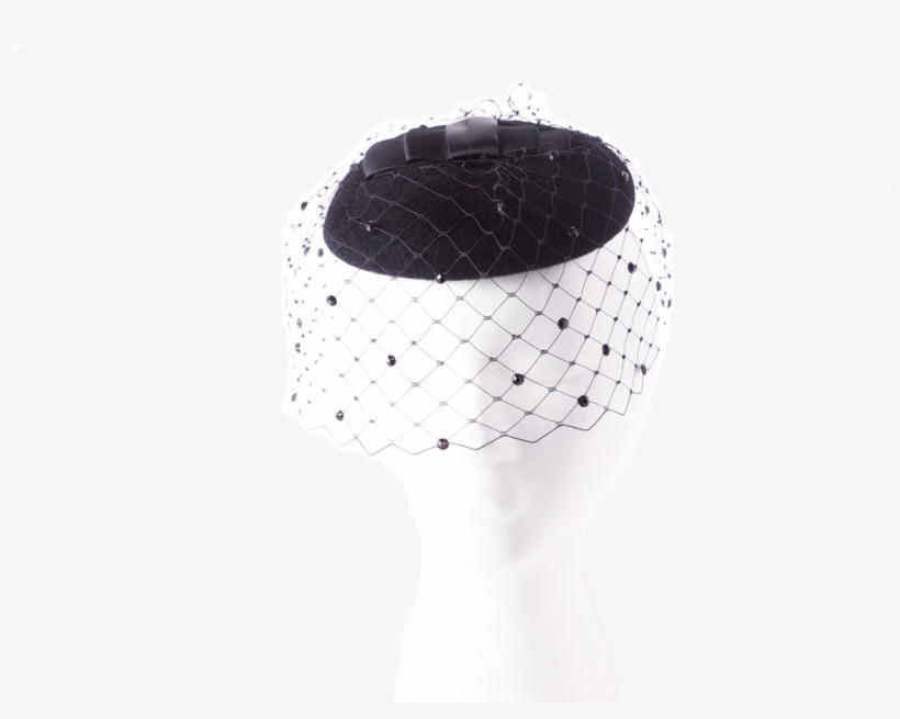 Black Mini Velour Fascinator With Veiling, Satin Bow - Plaid, transparent png #5683726