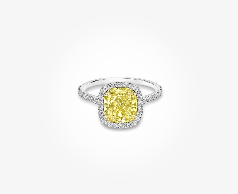 1 Of - Yellow Gold Canary Diamond Halo Engagement Ring, transparent png #5686420