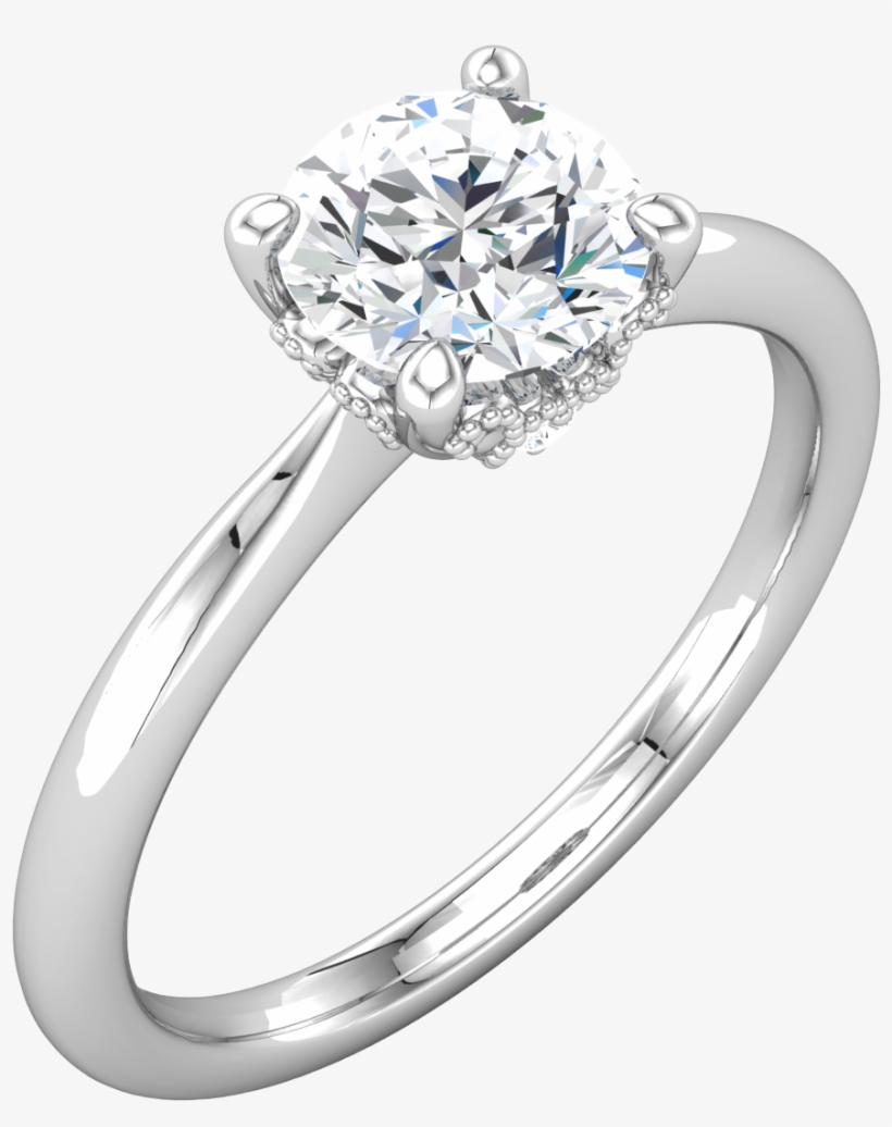 Solitaires Accented White Gold Beaded Engagement Ring - 8 Prong Flower Semi Mount Setting 14k White Gold Cathedral, transparent png #5686491