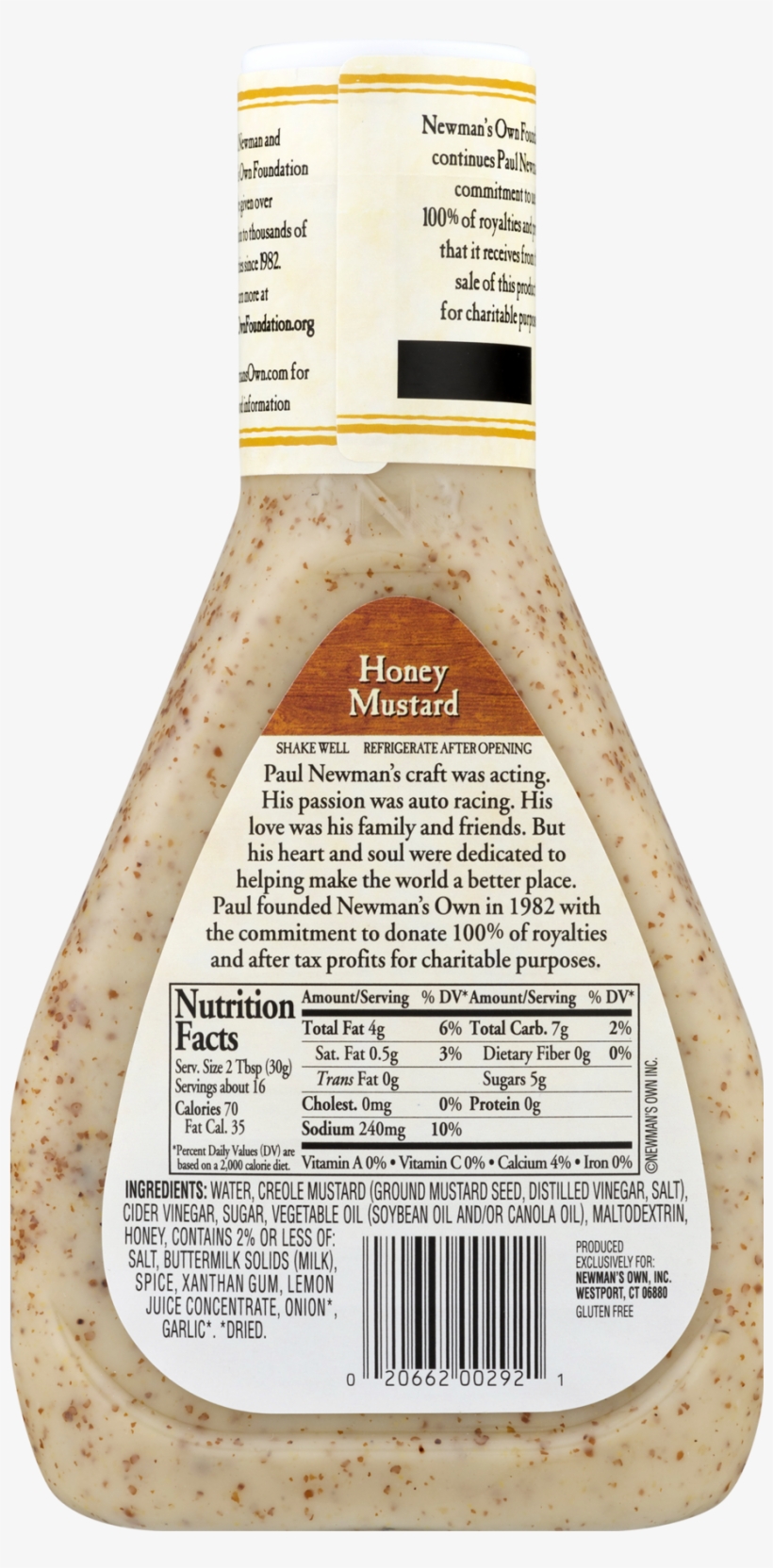 Newman's Own Honey Mustard Dressing, 16 Oz - Label, transparent png #5687035