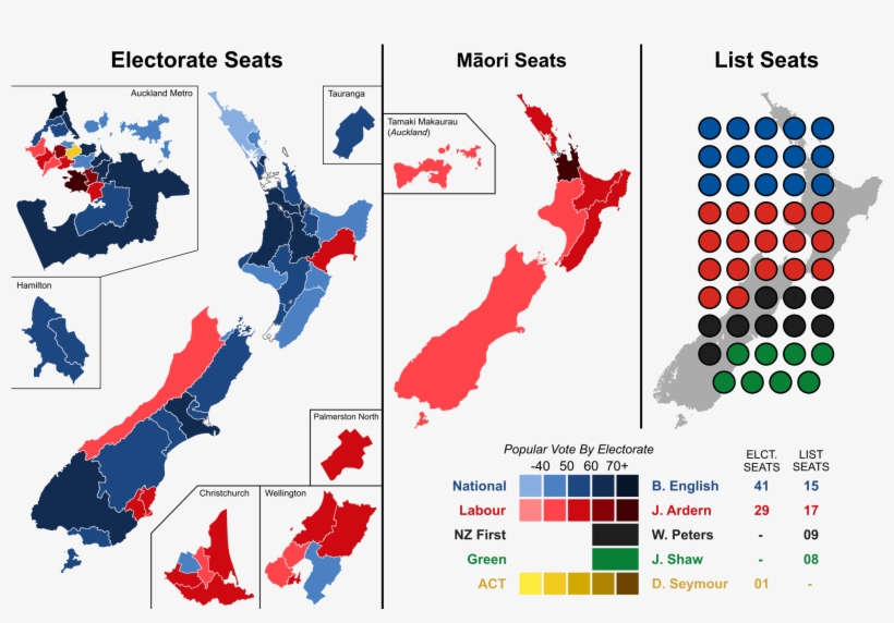 New Zealand 2017 Election Results Map - 2017 Nz Election Results, transparent png #5687614