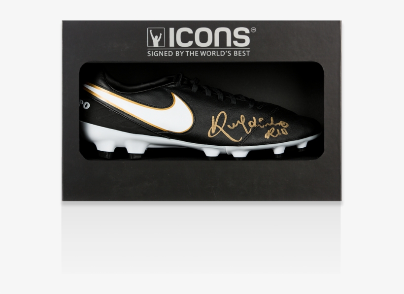 Ronaldinho Autographed Black Nike Tiempo Boot In Deluxe, transparent png #5690825