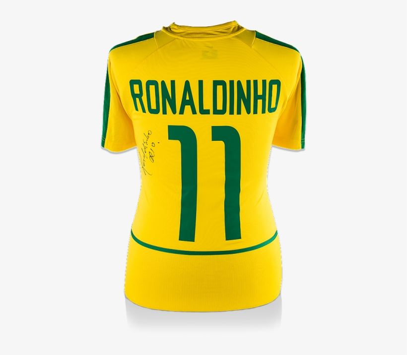 Ronaldinho Back Autographed Signed Brazil 2002 Home, transparent png #5691015