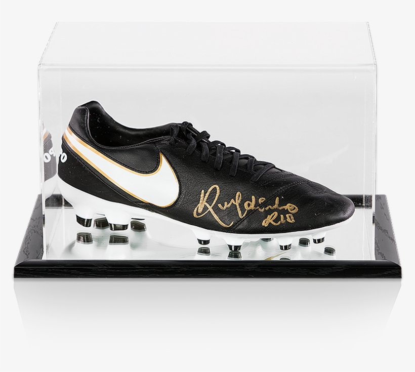Ronaldinho Signed Black Nike Tiempo Boot In Acrylic - Ronaldinho Autographed Black Nike Tiempo Boot In Acrylic, transparent png #5691058