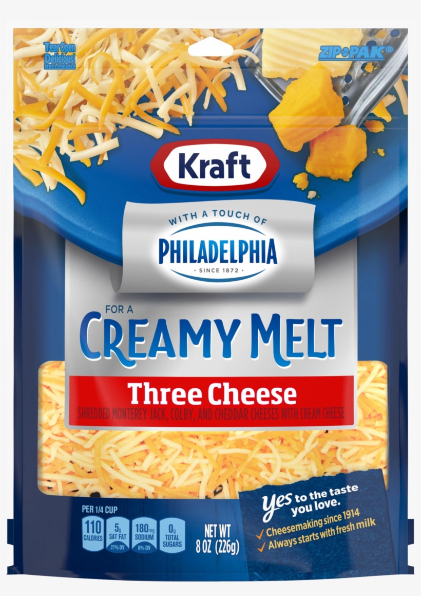Kraft Shredded Three Cheese With A Touch Of Philadelphia - Kraft Mozzarella Creamy Melt, transparent png #5691352