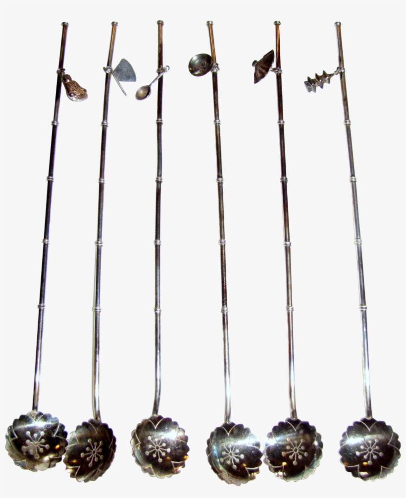 6 Sterling Silver Sipping Straws/ice Tea Spoons W/, transparent png #5692391