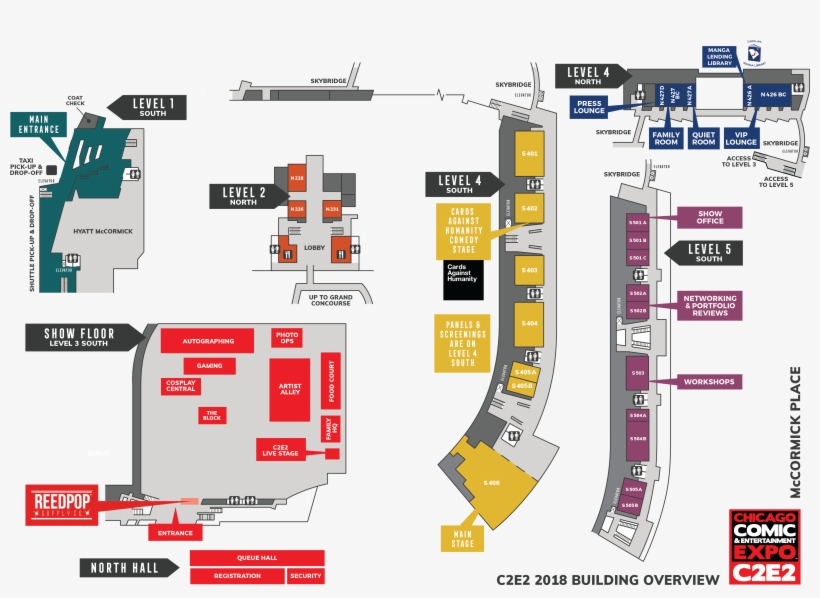 C2e2 2018 Levels 1-5 - C2e2 2018 Floor Map, transparent png #5696554