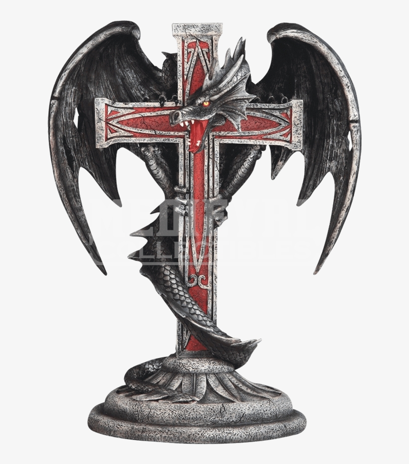 Dragon With Cross Gothic Candleholder - Portable Network Graphics, transparent png #5697168