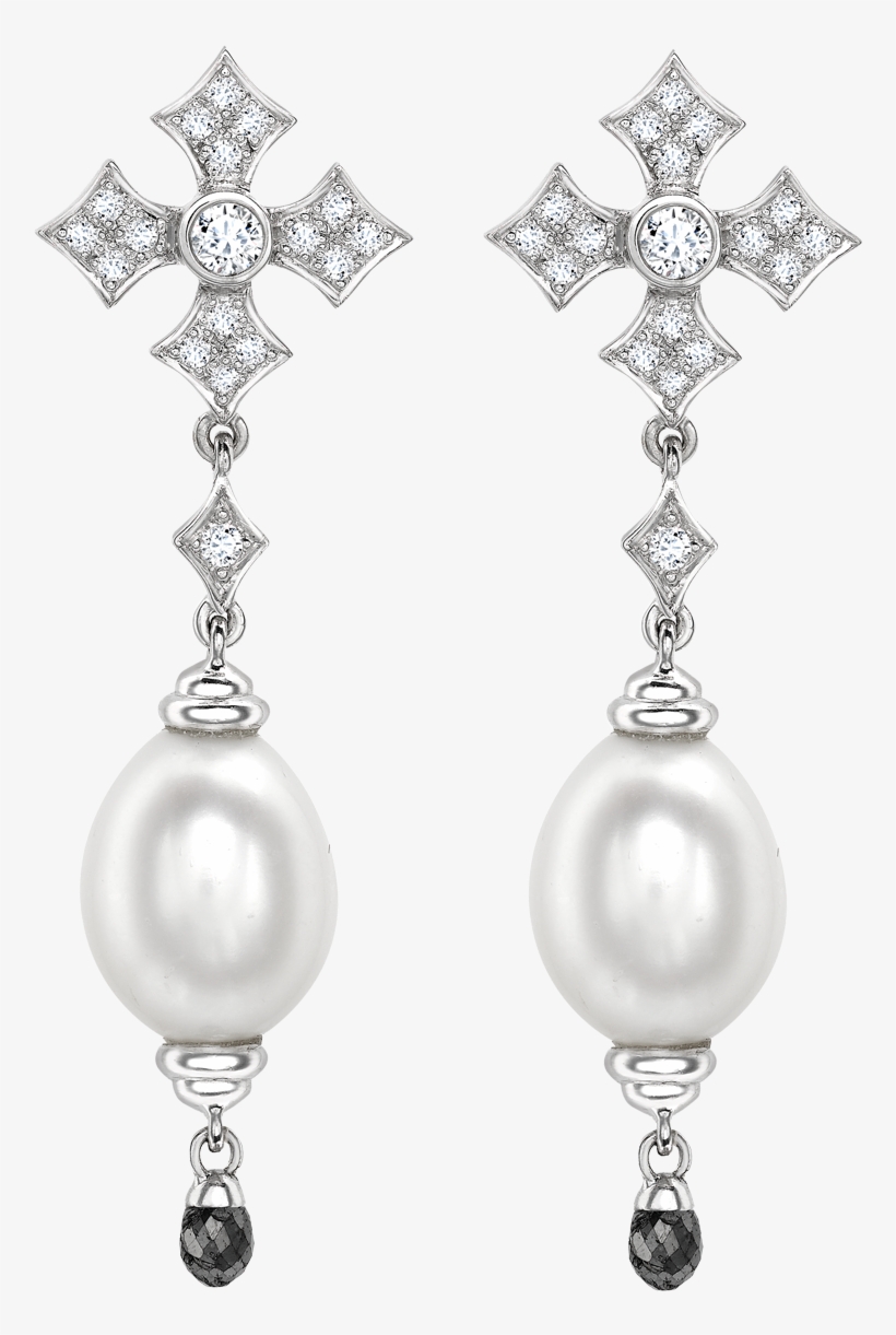 Pearl & Diamond Gothic Cross Drop Earrings - Earrings, transparent png #5697313