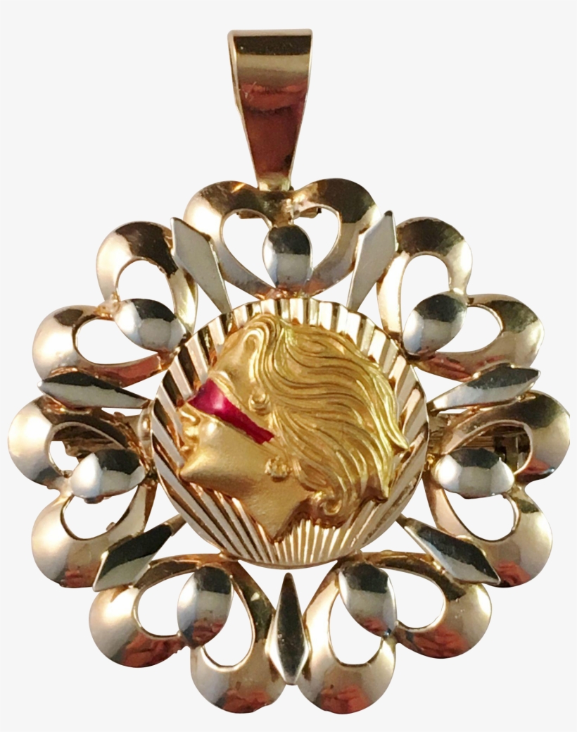 Vintage Venetian 18k Gold And Enamel Lady Justice Pendant - Brooch, transparent png #5697317