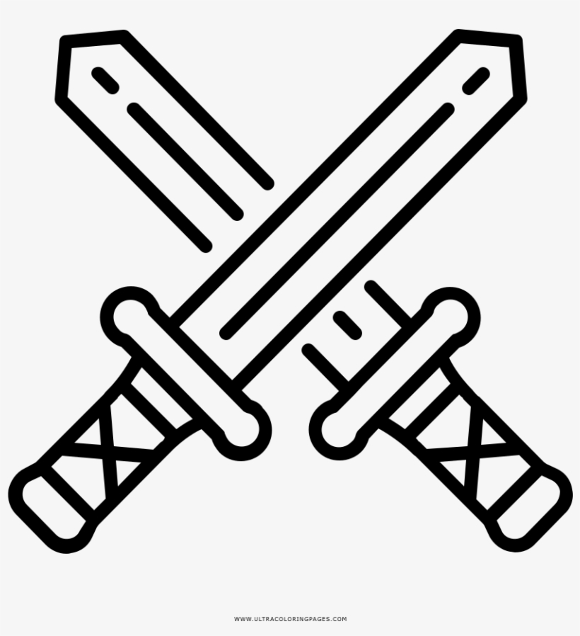 Crossed Swords Coloring Page - Two Swords Crossing Drawing, transparent png #573954