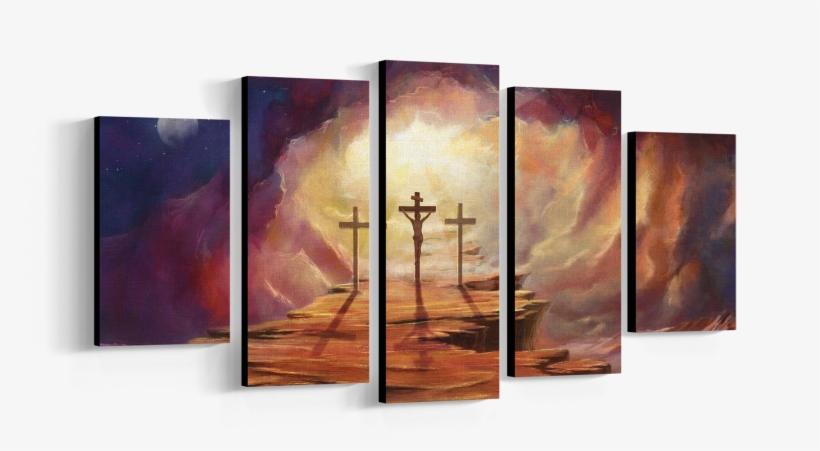 Five Piece Framed Canvas Wall Art Of Jesus At Calvary - Canvas, transparent png #574578