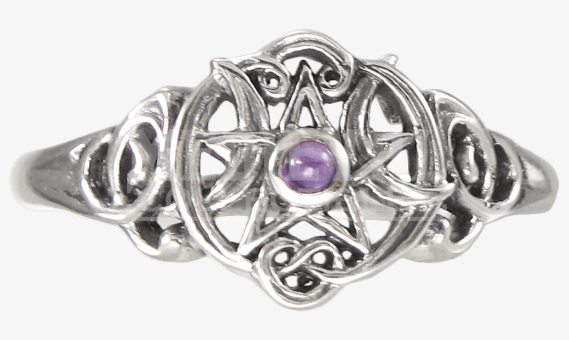 Silver Heart Pentacle Ring With Amethyst Accent - Pagan Engagement Rings, transparent png #575524