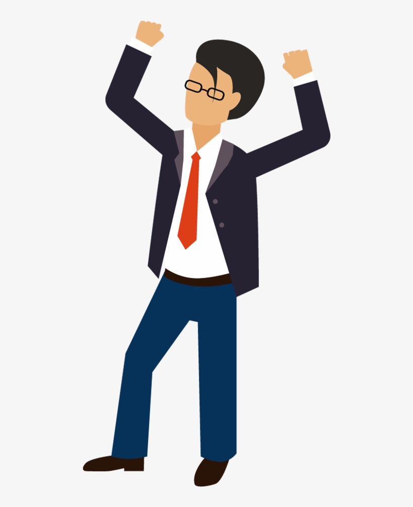 Excited Cartoon Group - Cartoon Man Hands Up, transparent png #576567