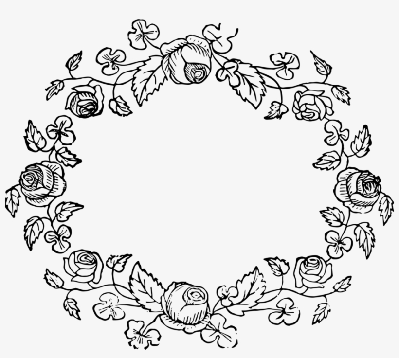 Wreath Floral Design Rose Flower Drawing - Black Floral Frames Png, transparent png #577608