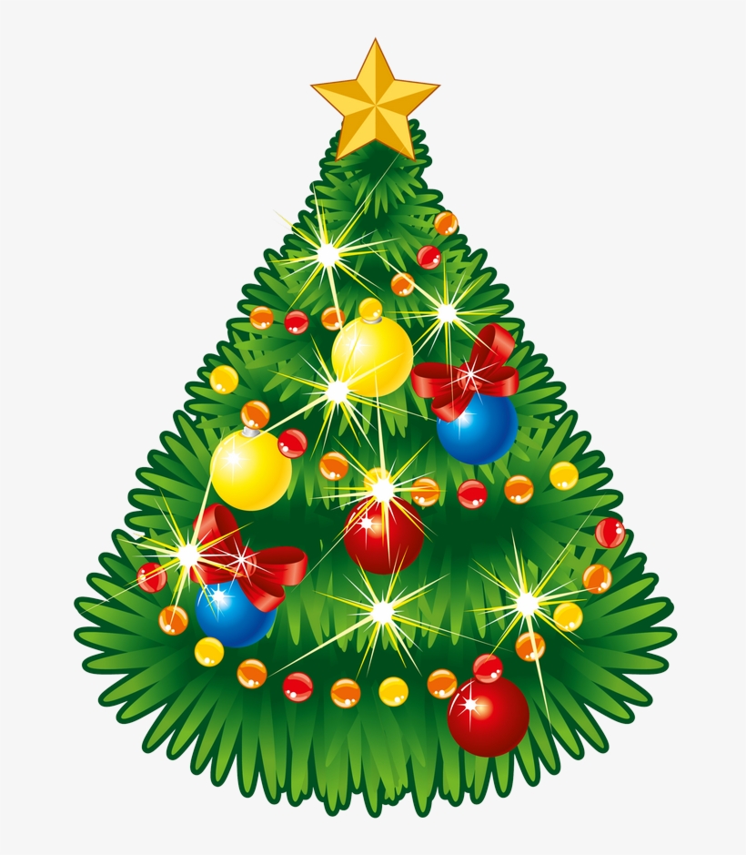 Transparent Christmas Tree With Star Png Clipart - Sapin De Noël Boules Guirlandes, transparent png #577855