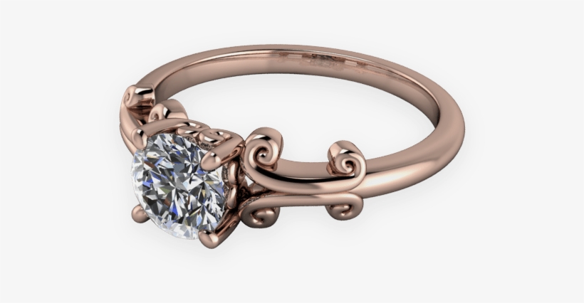 Rose Gold Solitaire With Filigree Detail - Engagement Ring, transparent png #5702306